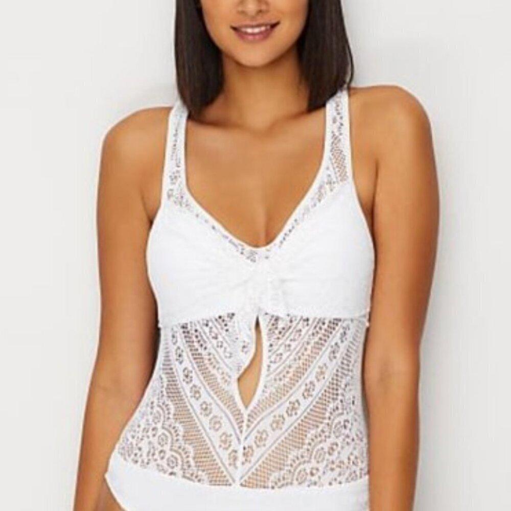 Becca by Rebecca Virtue Tie Front Over The Shoulder One Piece Swimsuit XS